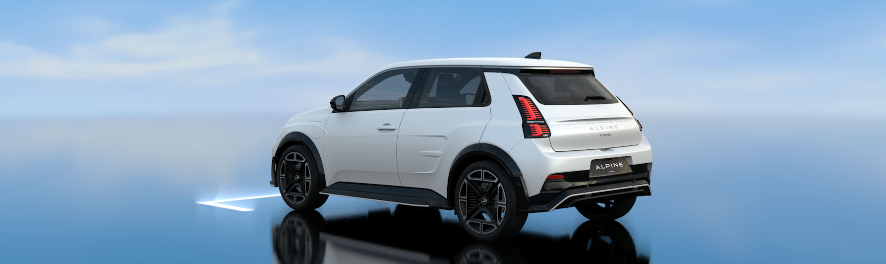 White Alpine A290 electric car parked, showcasing retro-inspired design and modern features for UK EV lease deals