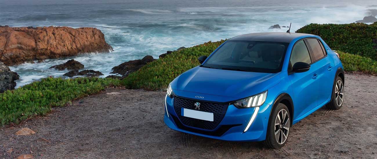 Blue Peugeot e-208