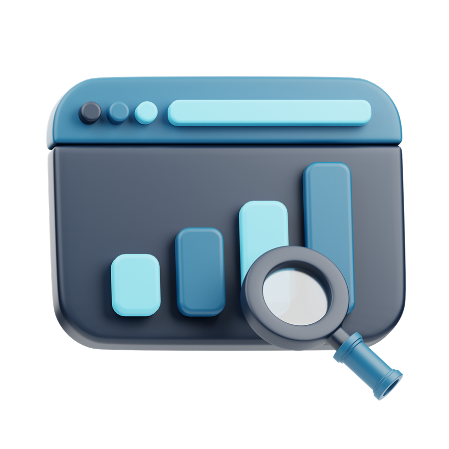 3D Graphic or searching blue bar chart