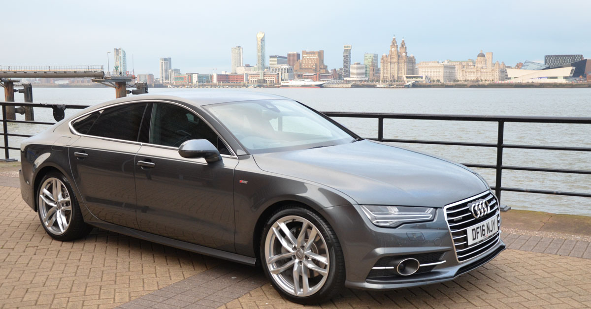 An image of an Audi on the Liverpool docks