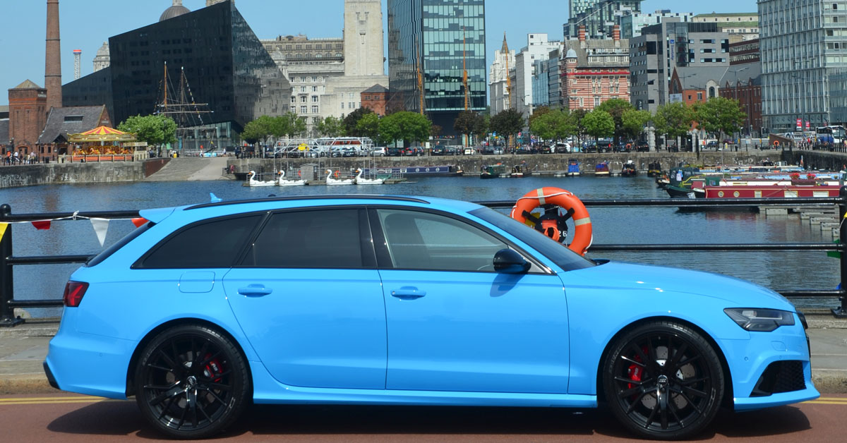 An image of an Audi at the Liverpool dock area