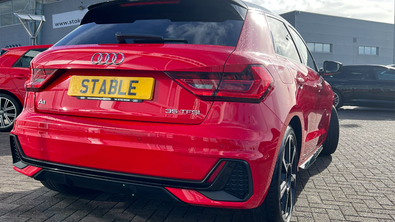 An image of a 2024 Audi A1 Sportback S Line in Misano Red Metallic paint