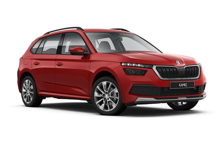 Red Skoda Kamiq: A dynamic compact SUV featuring a striking red exterior, embodying style and versatility.