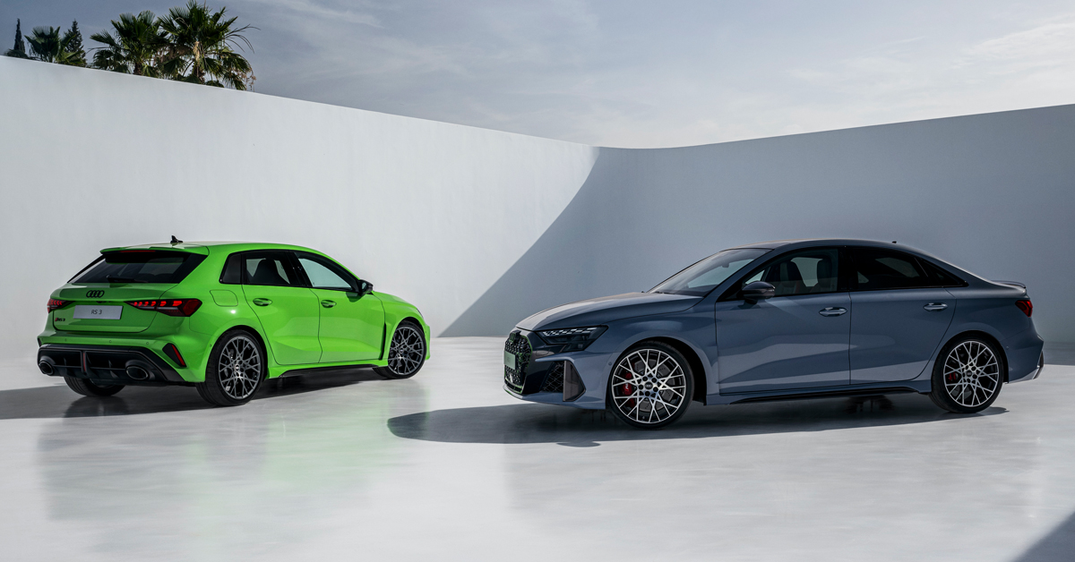 An image of the new 2024 refreshed Audi RS3 Sportback and Saloon