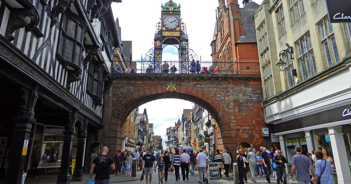 An image showing Chesters clock tower bridge in Chester city centre