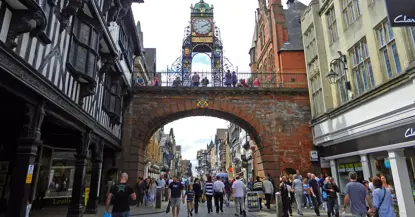 An image showing Chesters clock tower bridge in Chester city centre