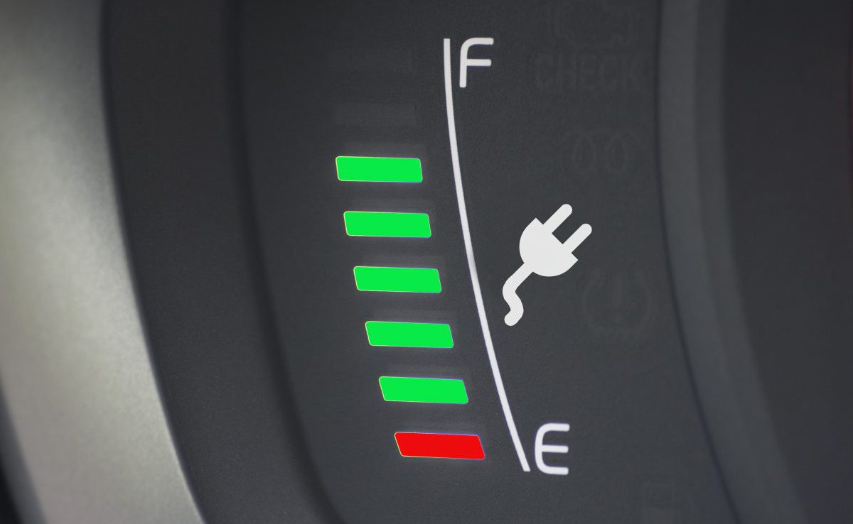 Electric vehicle charge gauge showing battery range for top EVs.