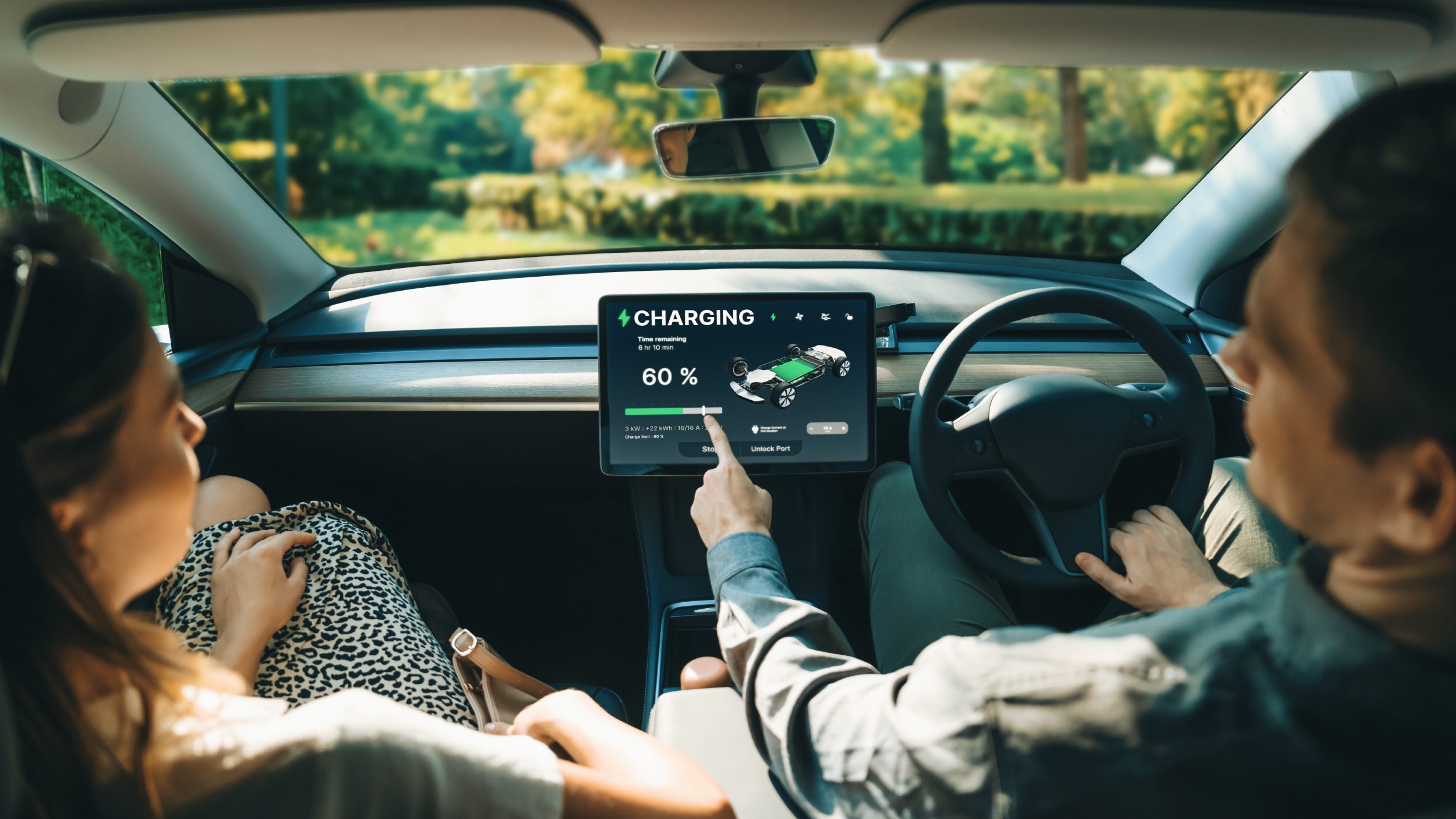 A car display showing EV's efficiency.