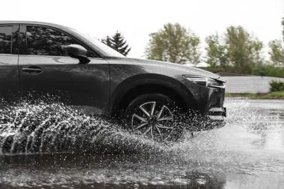 Driving through puddle