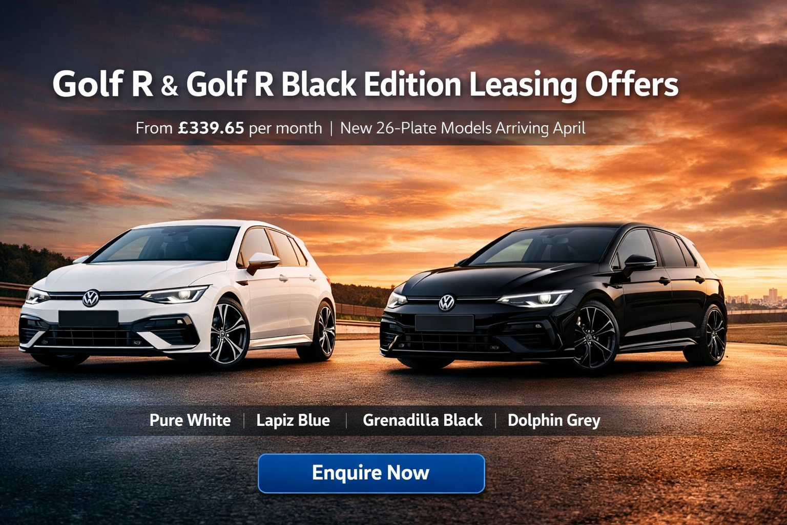 Volkswagen Golf R and Golf R Black Edition with leasing from £339.65 per month and optional colour upgrades