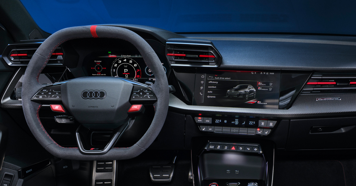 An image of the new 2024 refreshed Audi RS3 interior dashboard area