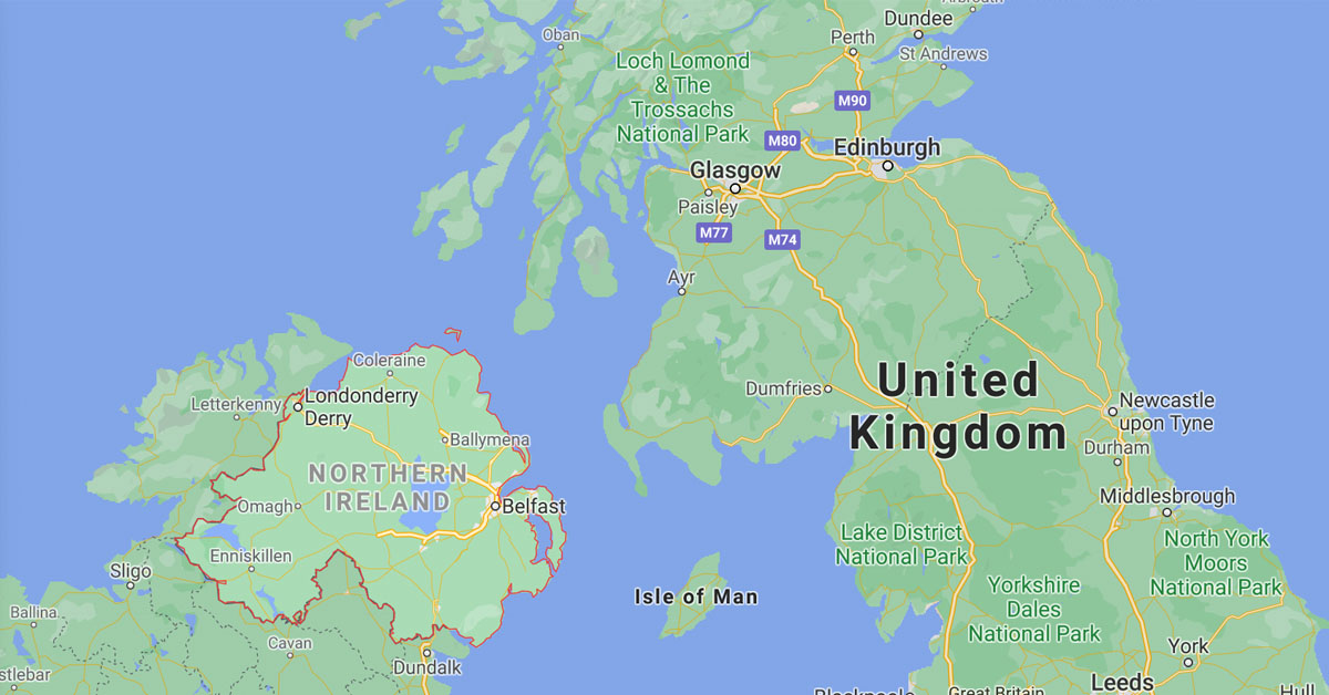 An image of a map showing the UK including Northern Ireland